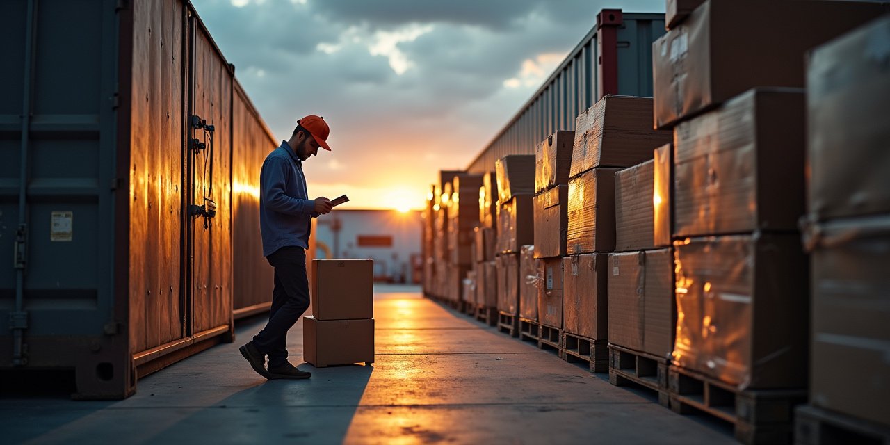 Small parcel boxes on a warehouse conveyor under amber work lights, representing holiday-season import shipments facing new fees