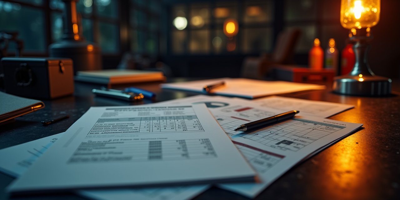 Import business owner reviewing customs paperwork and financing documents