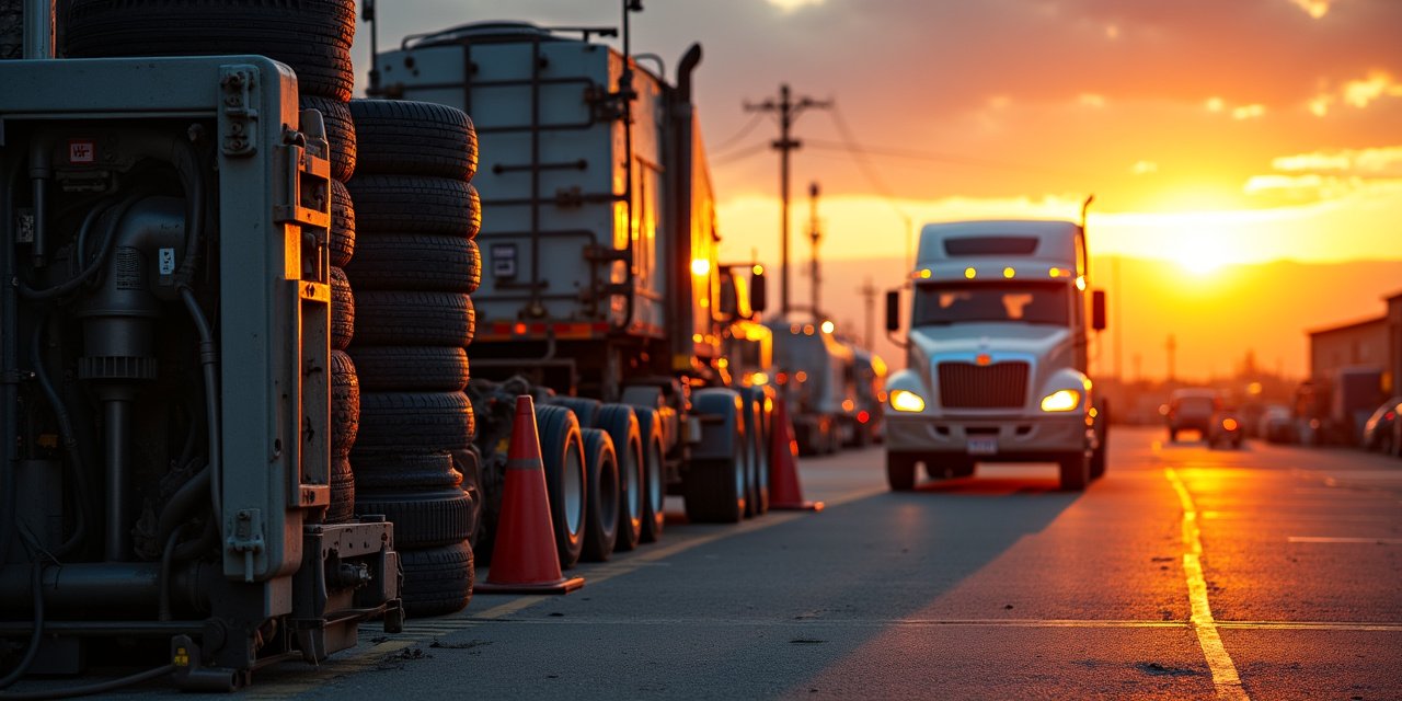Fleet of semi trucks parked at a distribution center representing fleet expansion capital needs