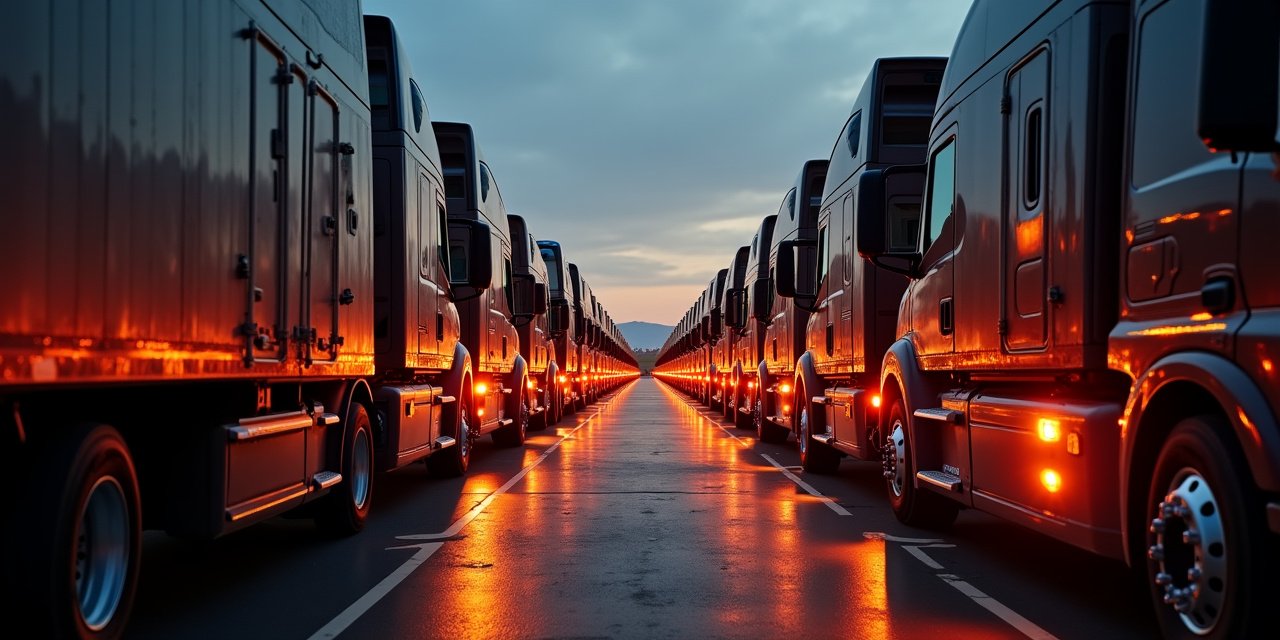 Semi trucks on a highway representing trucking company financing needs
