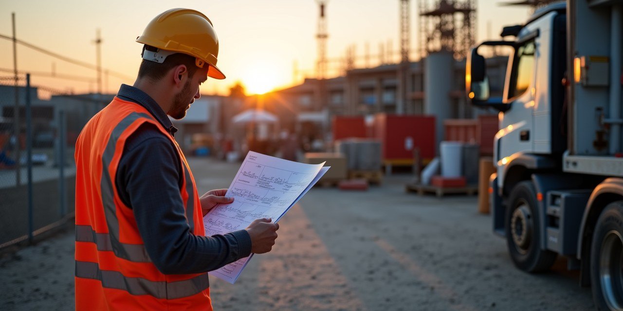Contractor reviewing blueprints at a government construction job site at dawn — Rev Boost Funding