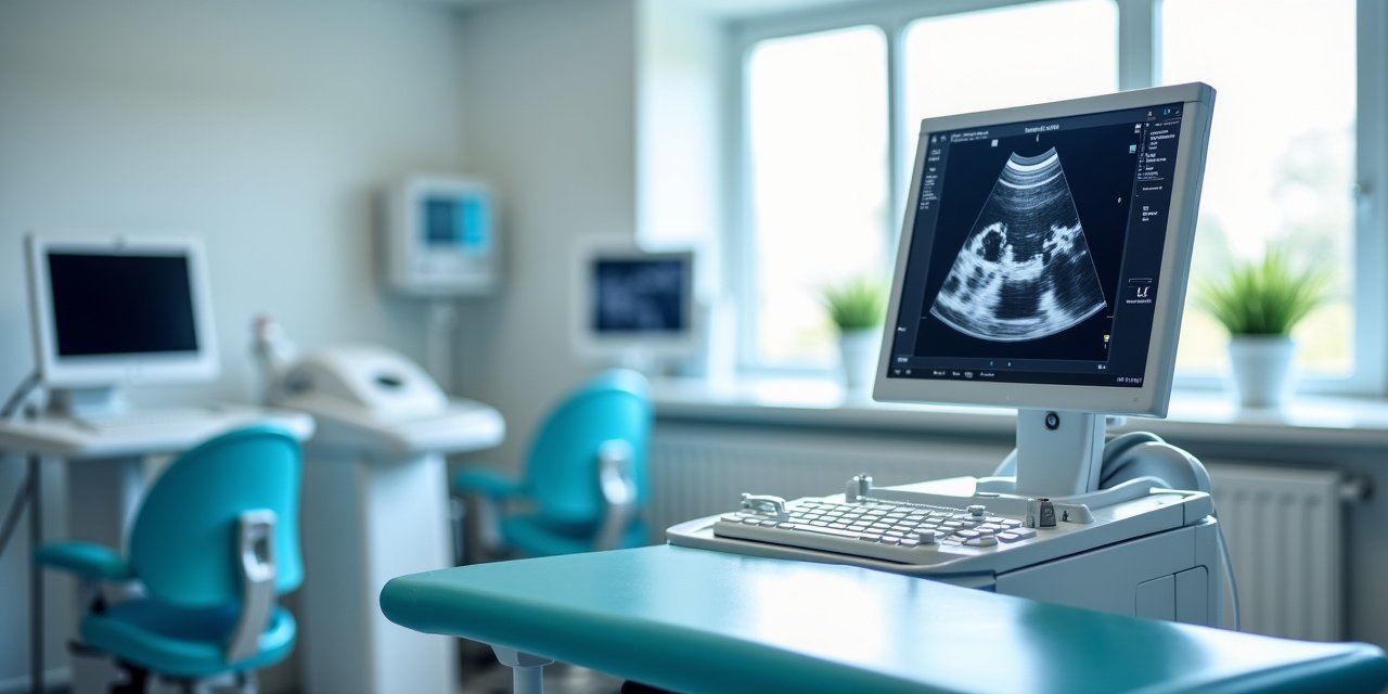 Veterinary ultrasound machine in a clean modern clinic with professional equipment